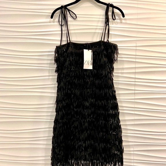 NWT Zara black sequined fringe party cocktail dress size M - Picture 7 of 8